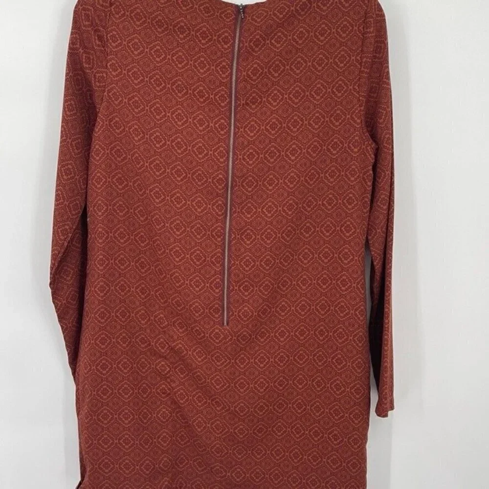 Prana Womens Dress Small Red Orange Burnt Exposed Zipper Sheath Lined Preppy